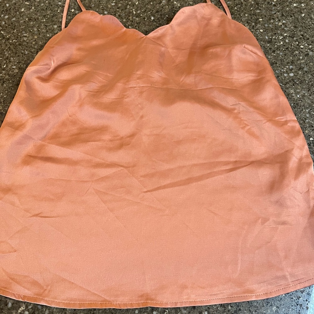 Monteau Terracotta Camisole Top with Scalloped Neckline Size S Satin Feel Layer